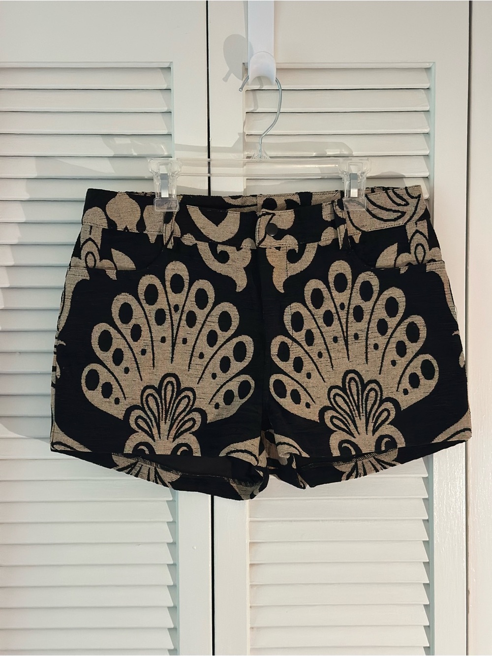 Anna Sui Black and Gold High-Waist Brocade Shorts
